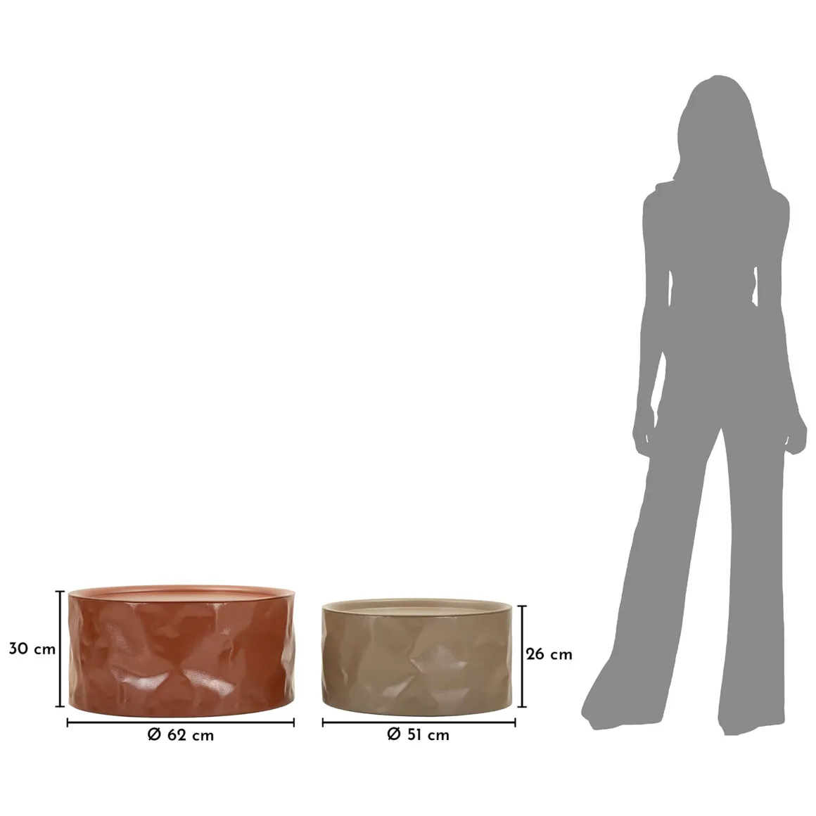 Tavolino da Salotto Rosso Marrone set da 2 Forma Rotondo 34x66x66h cm, Colore Ripiano Rosso - Ganovama