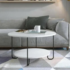 Tavolini Da Salotto > Dmora Tavolino da salotto rotondo bianco e oro 75x75x40h cm con 1 cassetto - Stabia Oro, Bianco
