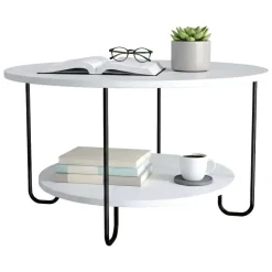 Tavolini Da Salotto > Dmora Tavolino da salotto rotondo bianco e oro 75x75x40h cm con 1 cassetto - Stabia Oro, Bianco