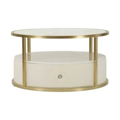 Tavolini Da Salotto > Dmora Tavolino da salotto rotondo bianco e oro 75x75x40h cm con 1 cassetto - Stabia Oro, Bianco
