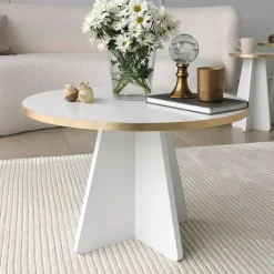Tavolino da salotto rotondo oro e bianco 60x60x40h cm - Armanda