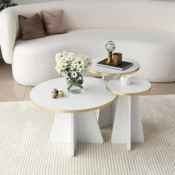 Tavolino da salotto rotondo oro e bianco 60x60x40h cm - Armanda