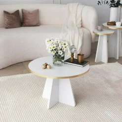 Tavolino da salotto rotondo oro e bianco 60x60x40h cm - Armanda