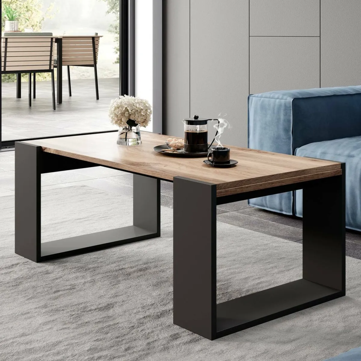 Tavolini Da Salotto > Dmora Tavolino da salotto Specchia, 46x120 h55 cm, Rovere Nodi e Antracite Nero Antracite, Marrone Rovere Nodi