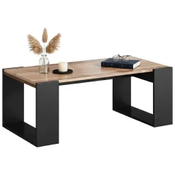 Tavolini Da Salotto > Dmora Tavolino da salotto Specchia, 46x120 h55 cm, Rovere Nodi e Antracite Nero Antracite, Marrone Rovere Nodi
