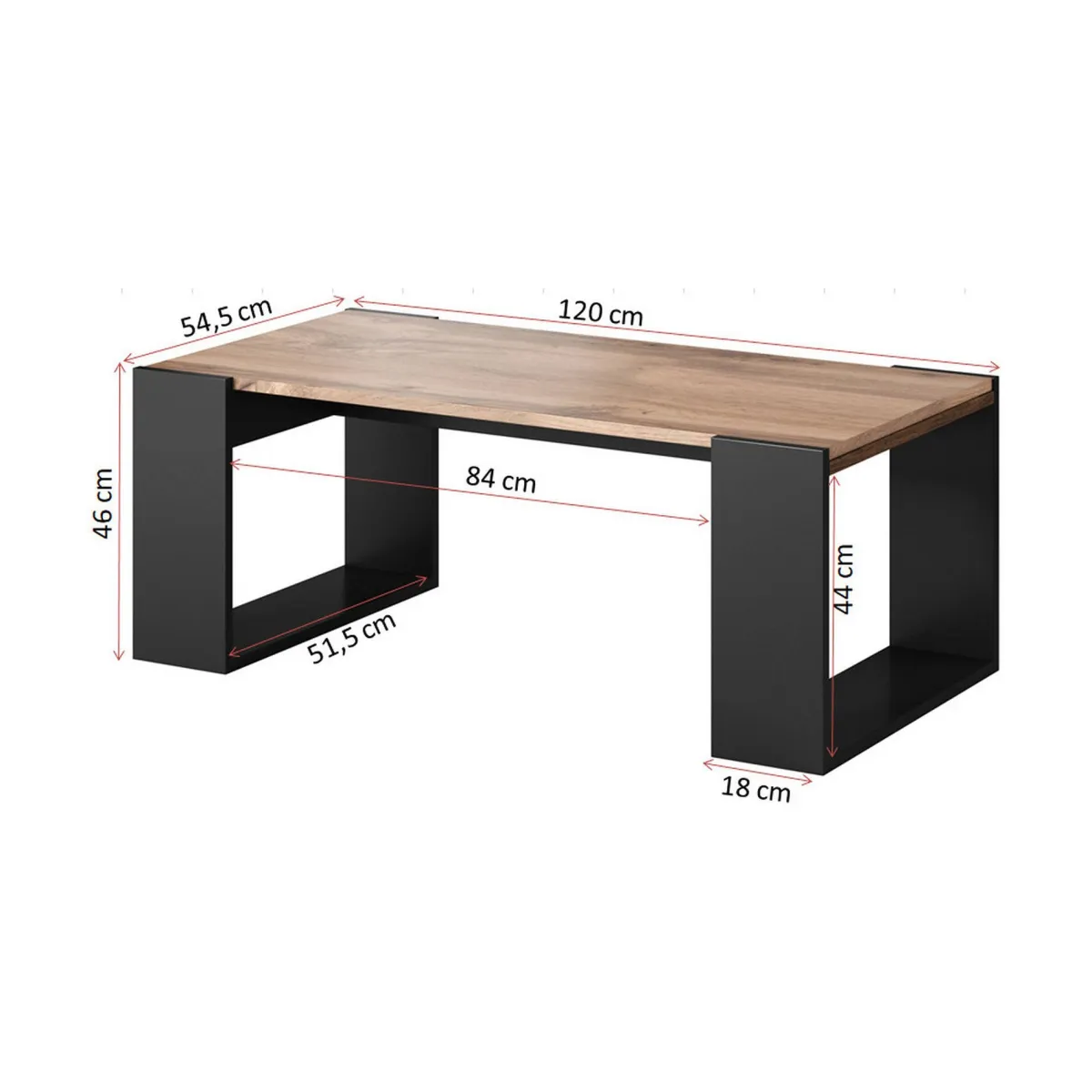 Tavolini Da Salotto > Dmora Tavolino da salotto Specchia, 46x120 h55 cm, Rovere Nodi e Antracite Nero Antracite, Marrone Rovere Nodi