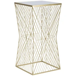 Tavolini Da Salotto > Dmora Tavolino da Salotto Trasparente oro Dettagli con Forme Geometriche Forma Quadrato 50x50x100h cm, Colore Ripiano Trasparente - Samia Oro, Trasparente