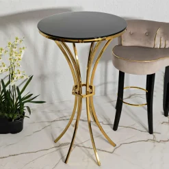 Tavolino da Salotto Trasparente oro Forma Rotondo Colore Ripiano Trasparente 108x108x60h cm, Materiale Struttura in Vetro - Datasiri