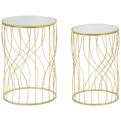 Tavolino da Salotto Trasparente oro set da 2 Forma Rotondo 38x38x55h cm, Colore Ripiano Trasparente - Fate