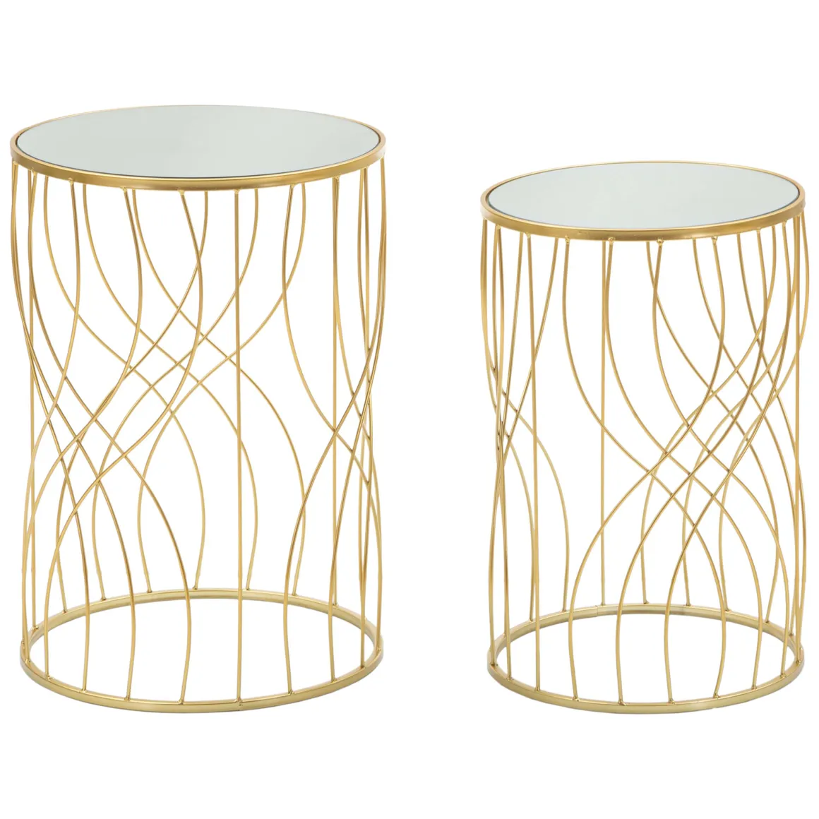 Tavolino da Salotto Trasparente oro set da 2 Forma Rotondo 38x38x55h cm, Colore Ripiano Trasparente - Fate