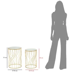 Tavolino da Salotto Trasparente oro set da 2 Forma Rotondo 38x38x55h cm, Colore Ripiano Trasparente - Fate