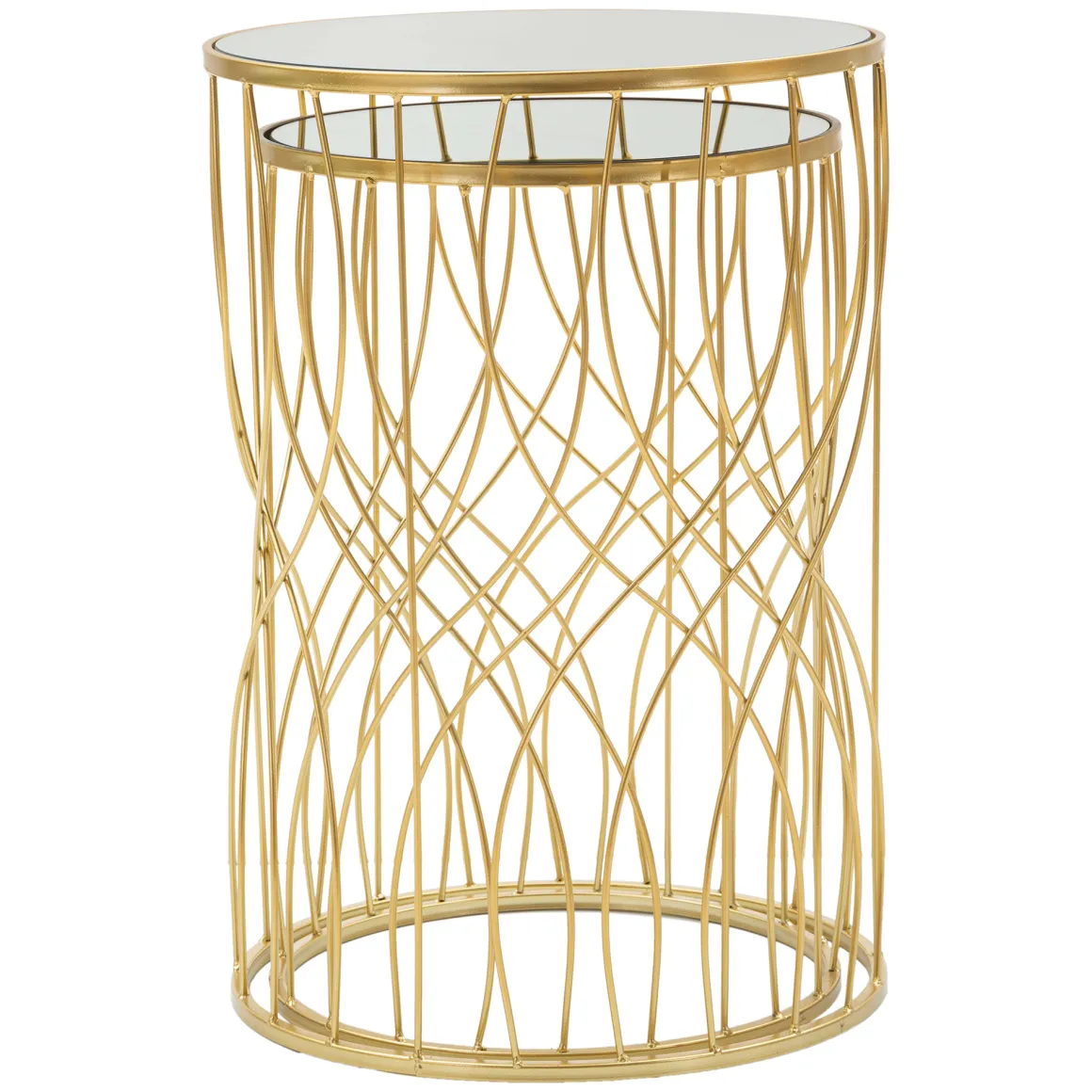 Tavolino da Salotto Trasparente oro set da 2 Forma Rotondo 38x38x55h cm, Colore Ripiano Trasparente - Fate