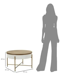 Tavolini Da Salotto > Dmora Tavolino da salotto Yakoi, Bianco e Marrone, 80x80 h48 cm Marrone, Bianco