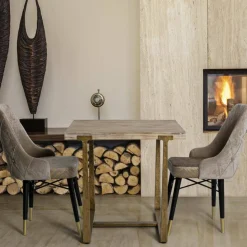 Tavolino rustico quadrato 4 posti oro e marrone 80x80cm - Kazimir
