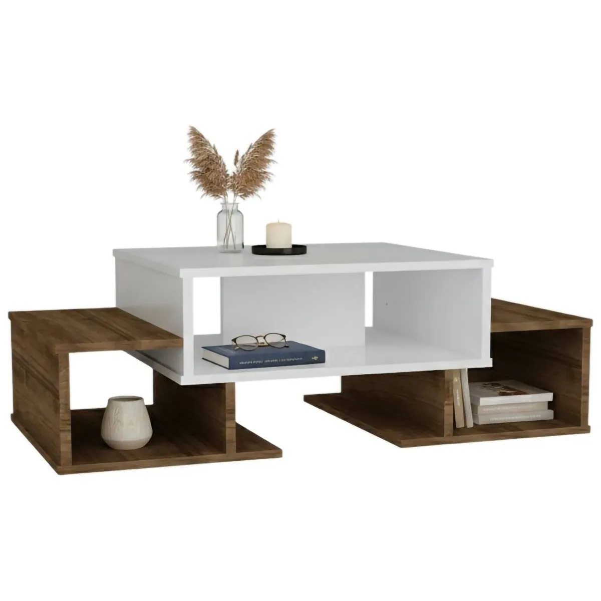 Tavolini Da Salotto > Dmora Tavolino salotto complesso bianco e noce 103x60x39h cm - Montella Marrone, Bianco Noce