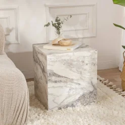 Tavolini Da Salotto > Dmora Tavolino salotto cubico marmo 45x45x50h cm - Imogen Bianco Marmo