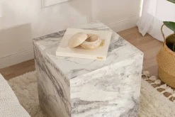 Tavolini Da Salotto > Dmora Tavolino salotto cubico marmo 45x45x50h cm - Imogen Bianco Marmo