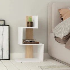 Tavolino salotto irregolare bianco e rovere 42x30x72h cm - Umbro