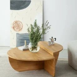 Tavolini Da Salotto|Salotto > Dmora Tavolino salotto irregolare quercia 90x60x35h cm - Azim Marrone Quercia