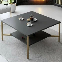 Tavolino salotto quadrato antracite e oro 80x80x40h cm - Mia