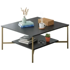 Tavolino salotto quadrato antracite e oro 80x80x40h cm - Mia