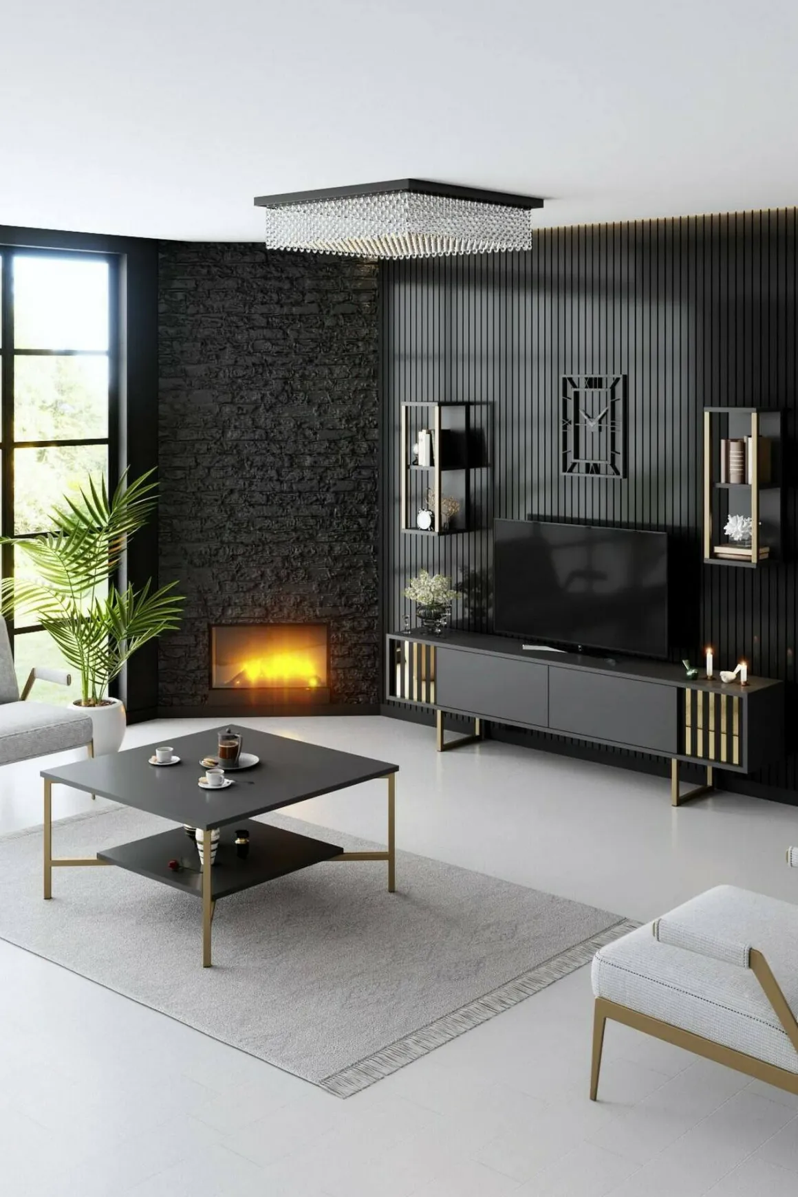Tavolino salotto quadrato antracite e oro 80x80x40h cm - Mia