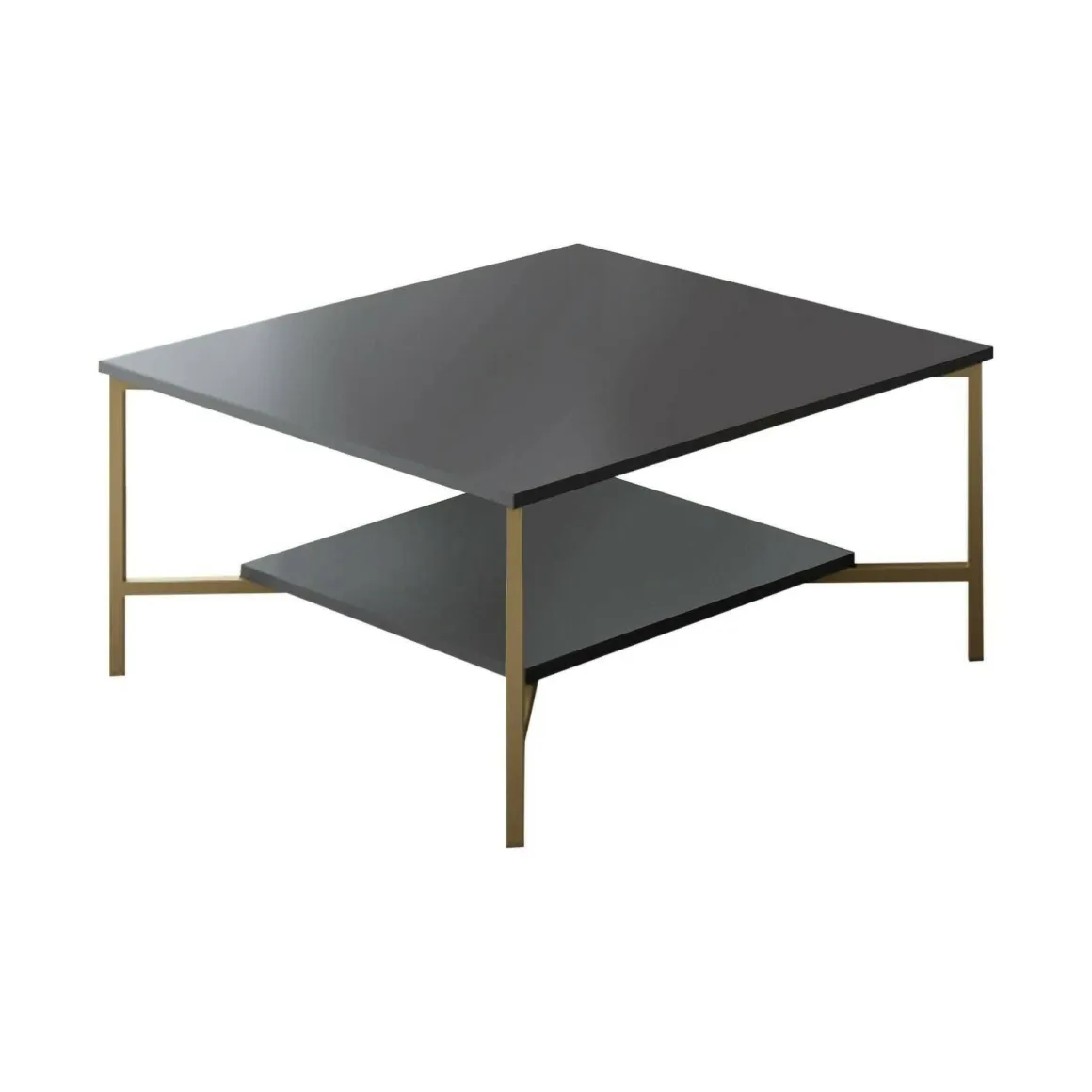 Tavolino salotto quadrato antracite e oro 80x80x40h cm - Mia