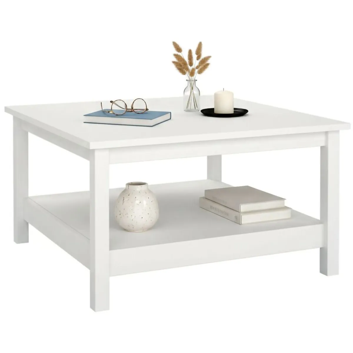 Tavolini Da Salotto > Dmora Tavolino salotto quadrato 81x81x45h cm - Casato Bianco