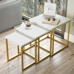 Tavolini Da Salotto|Salotto > Dmora Tavolino salotto quadrato bianco e oro 80x80x40h cm - Mia Oro, Bianco