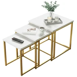 Tavolini Da Salotto|Salotto > Dmora Tavolino salotto quadrato bianco e oro 80x80x40h cm - Mia Oro, Bianco