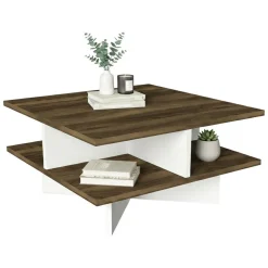 Tavolini Da Salotto|Salotto > Dmora Tavolino salotto quadrato noce e oro 80x80x40h cm - Mia Oro, Marrone Noce
