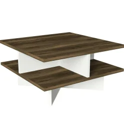 Tavolini Da Salotto|Salotto > Dmora Tavolino salotto quadrato noce e oro 80x80x40h cm - Mia Oro, Marrone Noce