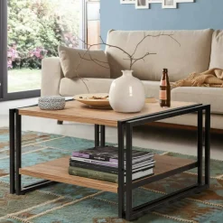 Tavolino salotto quadrato quercia e nero 70x70x40h cm con ante reversibili - Gioacchina