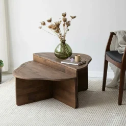 Tavolino salotto rettangolare angoli arrotondoti noce 90x90x40h cm - Emiri
