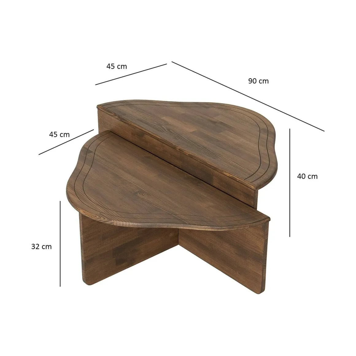 Tavolino salotto rettangolare angoli arrotondoti noce 90x90x40h cm - Emiri
