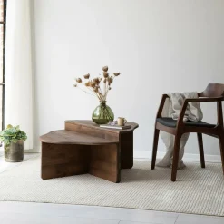 Tavolino salotto rettangolare angoli arrotondoti noce 90x90x40h cm - Emiri
