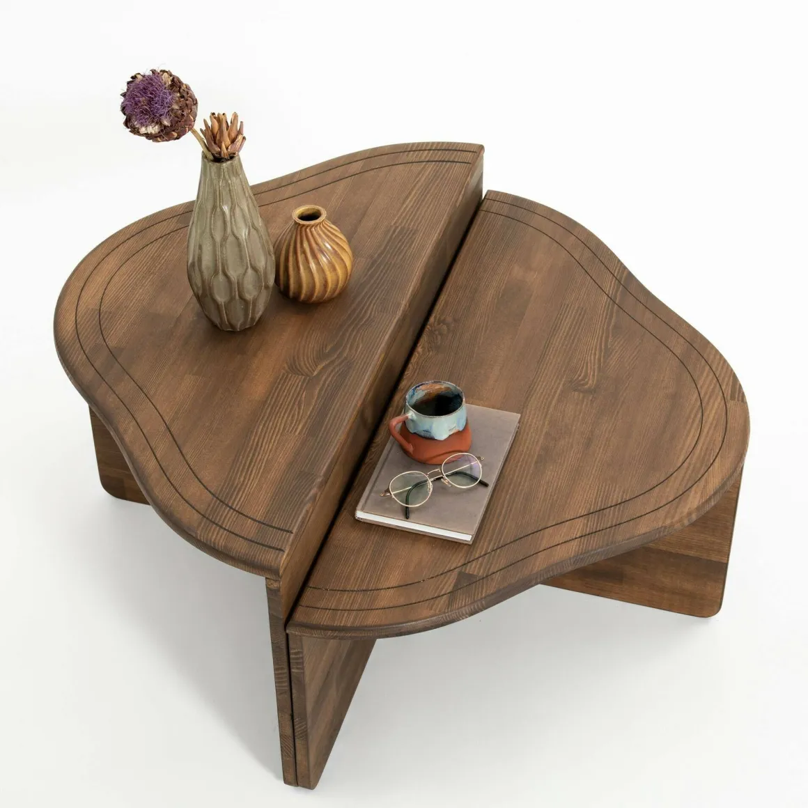 Tavolino salotto rettangolare angoli arrotondoti noce 90x90x40h cm - Emiri