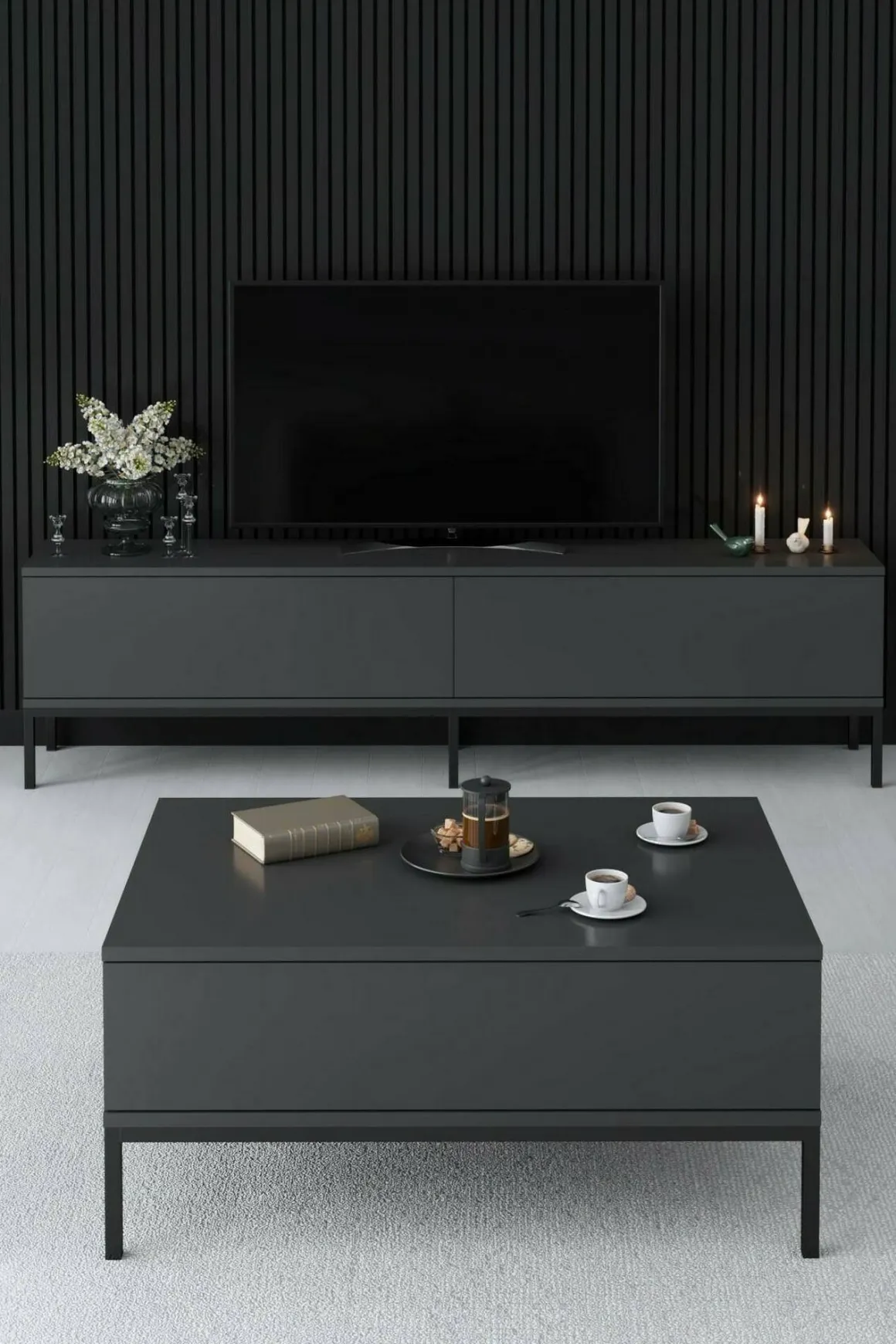 Tavolino salotto rettangolare antracite e nero 90x60x40h cm - Vespero