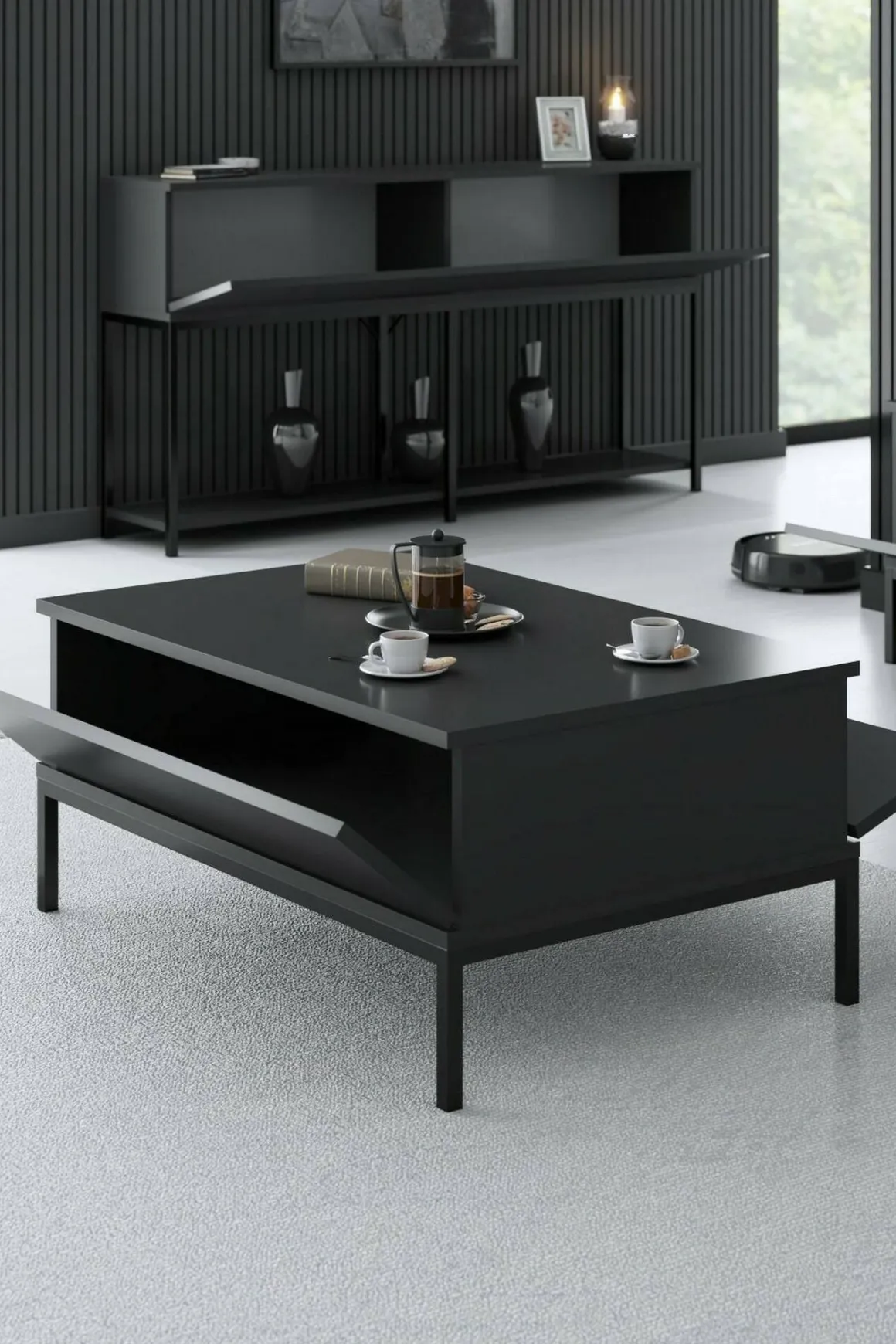 Tavolino salotto rettangolare antracite e nero 90x60x40h cm - Vespero