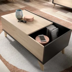 Tavolino salotto rettangolare antracite e rovere 99x60x41h cm con scaffale - Alexius