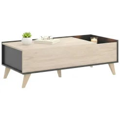 Tavolino salotto rettangolare antracite e rovere 99x60x41h cm con scaffale - Alexius