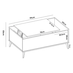 Tavolino salotto rettangolare antracite e rovere 99x60x41h cm con scaffale - Alexius