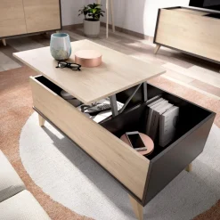 Tavolino salotto rettangolare antracite e rovere 99x60x41h cm con scaffale - Alexius