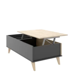 Tavolino salotto rettangolare antracite e rovere 99x60x41h cm con scaffale - Alexius