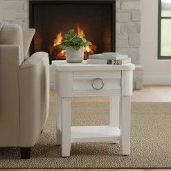Tavolino salotto rettangolare bianco 45x40x54h cm con 1 cassetto - Guru