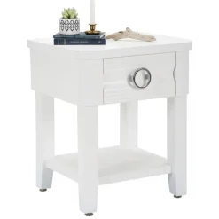 Tavolino salotto rettangolare bianco 45x40x54h cm con 1 cassetto - Guru