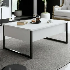 Tavolino salotto rettangolare bianco e nero 90x60x40h cm - Lavinia
