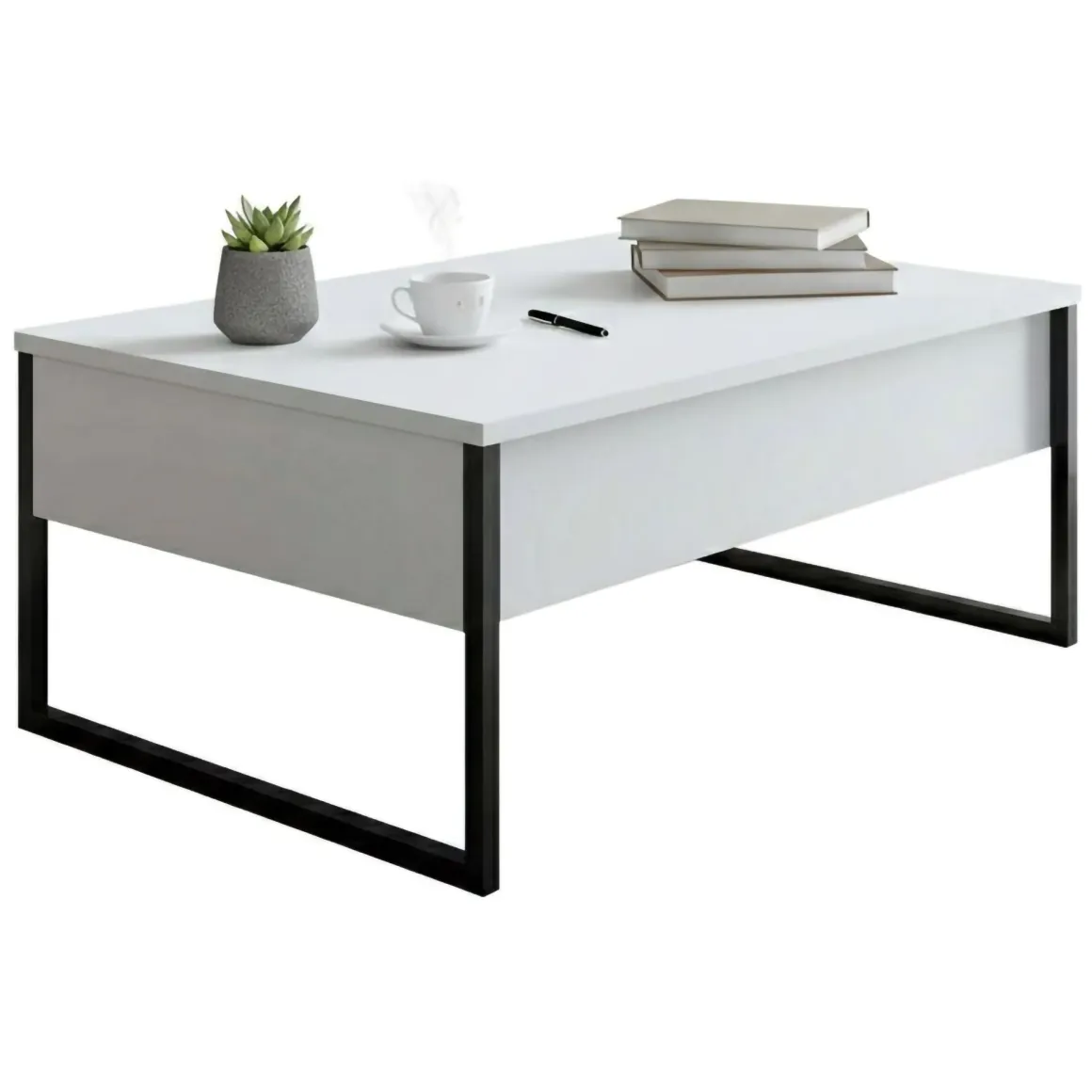 Tavolini Da Salotto|Salotto > Dmora Tavolino salotto rettangolare bianco e oro 90x39x40h cm - Raiden Oro, Bianco