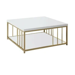 Tavolini Da Salotto|Salotto > Dmora Tavolino salotto rettangolare bianco e oro 90x39x40h cm - Raiden Oro, Bianco
