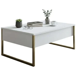 Tavolino salotto rettangolare bianco e oro 90x60x40h cm - Lavinia